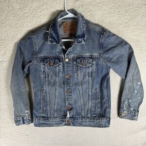 Lucky Brand Denim Jacket Womens Medium Blue The Tomboy Trucker Jean Distressed